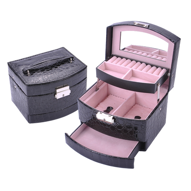 Small Size Three Layer Jewelry Boxes Makeup Case Jewelry Organizer Carrying Cases Women Jewellery Container Birthday Gifts
