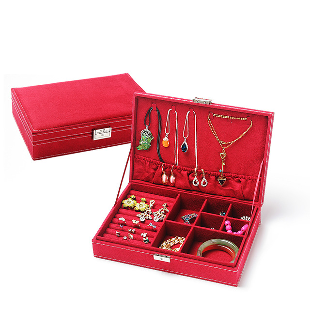 Velvet Carrying Case with Cover metal lock Jewelry Ring Display Box caixa de joias Holder Storage Box Organizer wkatynka