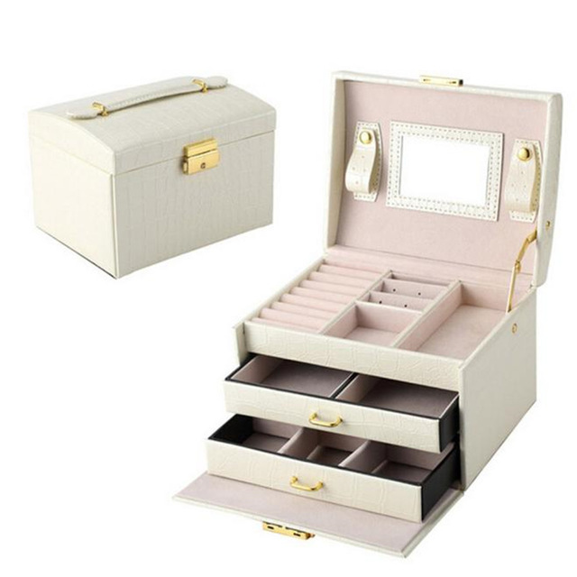 White Jewelry Boxes Elegant Ring Necklace Earring Box Velvet Gift Display Jewellery Case Gifts May3017