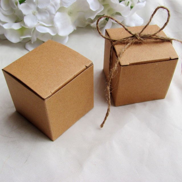 50 Pcs Kraft Paper Square Shape Gift Candy Box Decor Wedding Party 