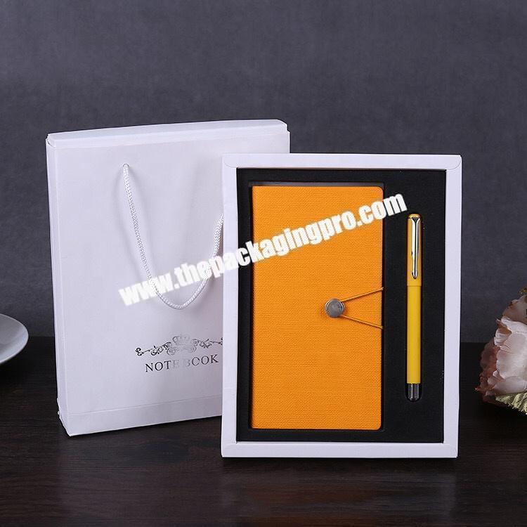 A5 A6 Custom Logo Orange PU Leather Business Agenda With Pen Bag Box EVA Foam Insert Diary Promotional Gift Set Notebook