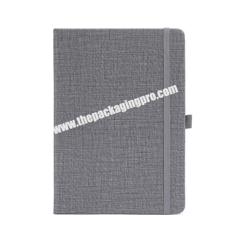 A5 A6 Grey Lined Agenda Organizer Business Diary Academic Journal Elastic Band School Office Fabric Cover Notebook With Pen Loop