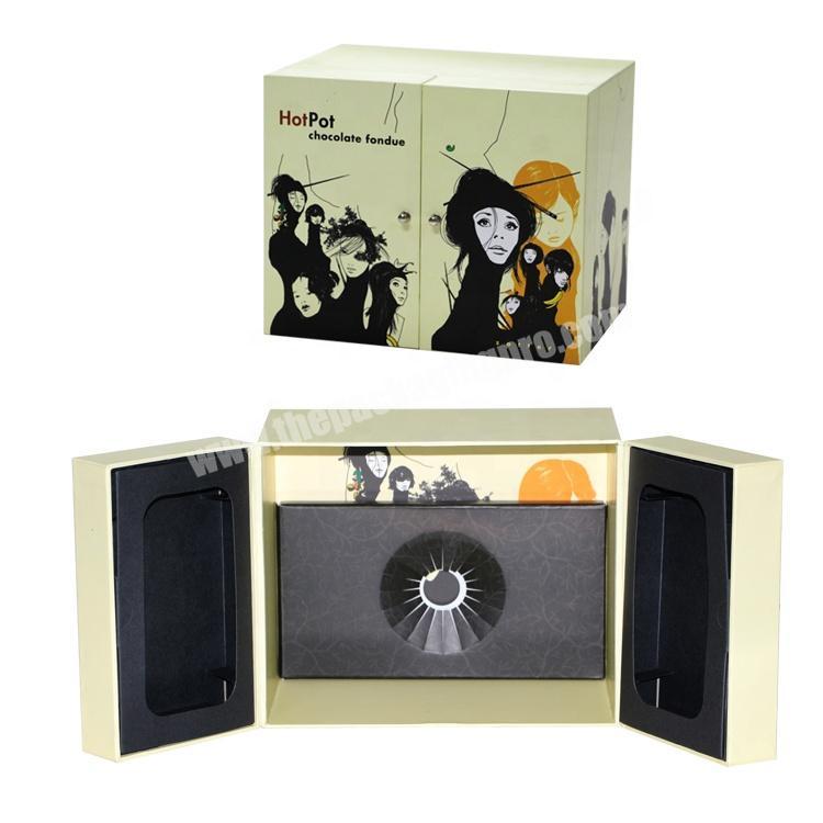 Accept custom gift cardboard two open doors paper perfume packaging box with stamping logo