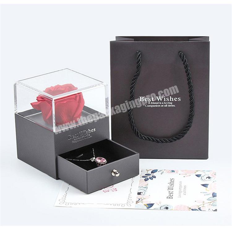 Acrylic transparent cover drawer flower box necklace box rose flower gift box valentine's day gift