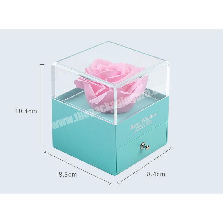 Acrylic transparent cover Green drawer flower box necklace box rose flower gift box