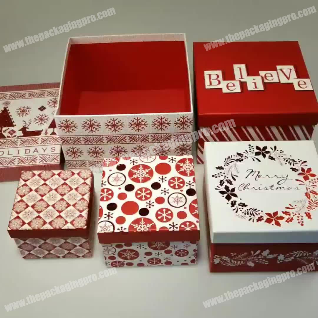 Attractive Hight Quality Promotional Gift Packaging Hot Selling Red Stamping Merry  Christmas Gift Boxes
