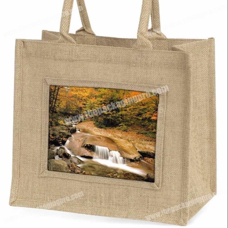 Autumn waterfall large natural jute shopping bag Christmas gift idea