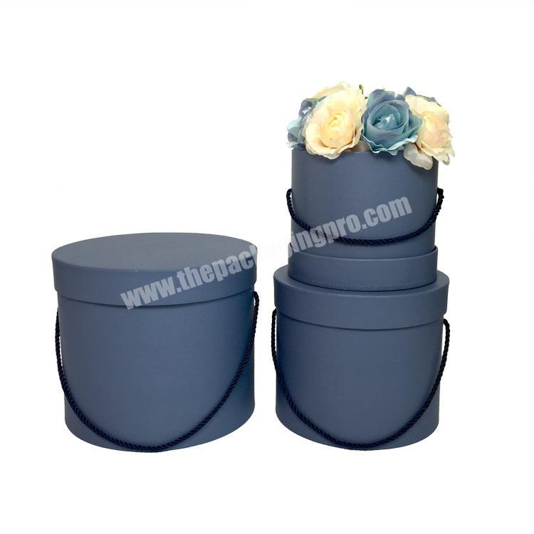 Available from Stock Hot Sale Cylinder Florist Portable Box BLUE GREY Round Flower Hat Box Flower Gift Box sets of 3