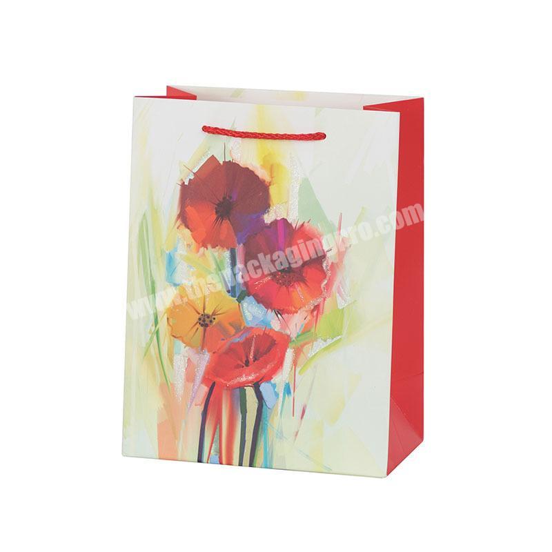 Beautiful flower pattern watch packing paper shopping bag with handle