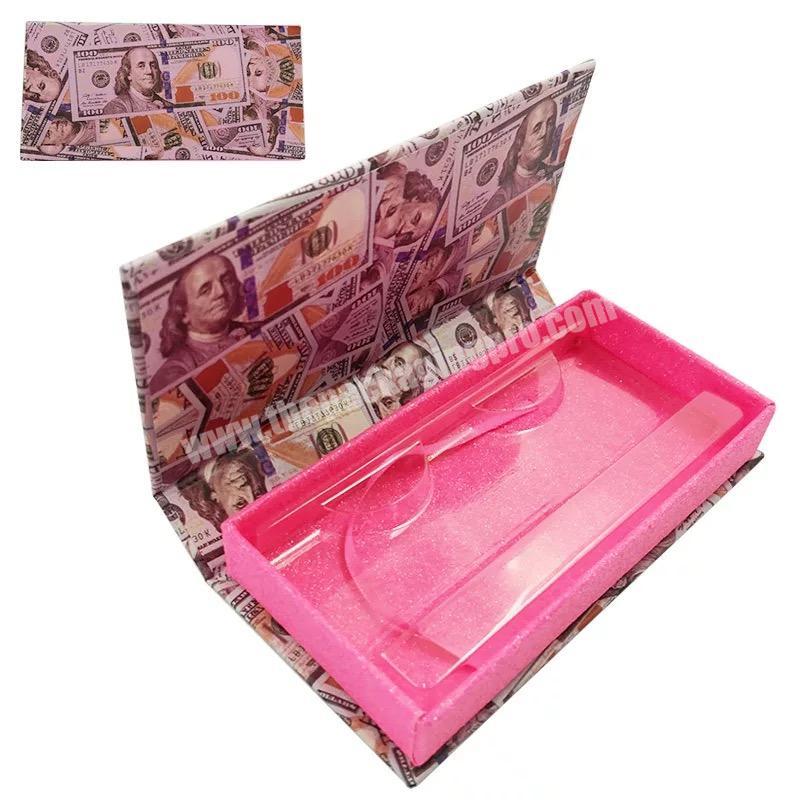 Beheart 1 Pair Purple Money Print Eyelashes Mink Package Boxes Eyelash Packaging Box