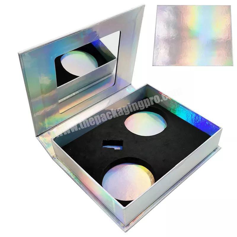 Beheart 2 Pairs Custom Magnetic Paper Holographic Eyelash Packaging Box Packing For Eyelashes With Mirror