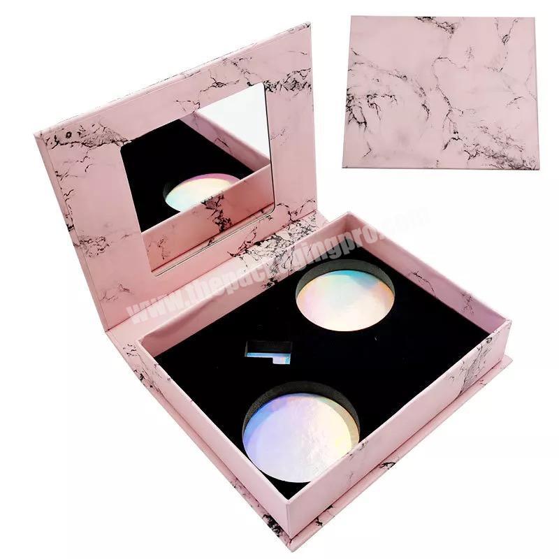 Beheart 2 Pairs Logo Printed Private Label Magnetic Pink Marabled Empty Eyelash Boxes Packaging Box With Mirror