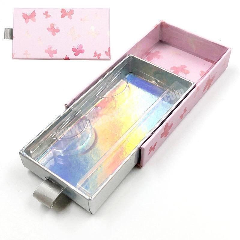 Beheart-Butterfly Factory Custom Wholesale Paper Holographic Eyelash Packaging Drawer Box Clear Packaging Box
