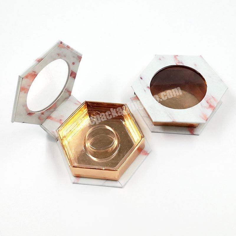 Beheart Custom Insert 2020 Luxury Clear Window Marble Hexagon Shape Eyelash Packaging Gift Box
