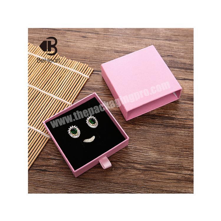 Beheart Customize Logo Pink Paper Earring Ring Pendant Necklace Bracelet Jewelry Packaging Gift Box Drawer Box With Foam Insert
