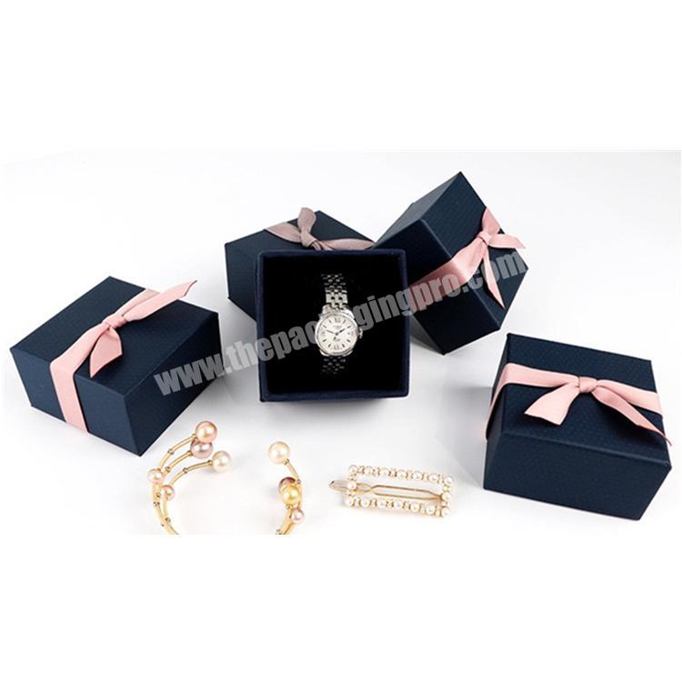 Beheart Customize Luxury Wedding Matted Canvas Insert Blue Gift Box Bag Earring Ring Necklace Pendant Packaging Jewelry Box