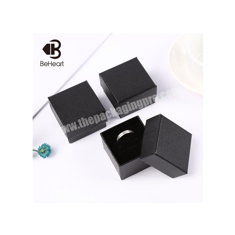 Beheart Customize Sponge Cotton Filled Black Paper Dresser Decorations Gift Boxes Ring Jewelry Packaging Lid And Bottom Mini Box