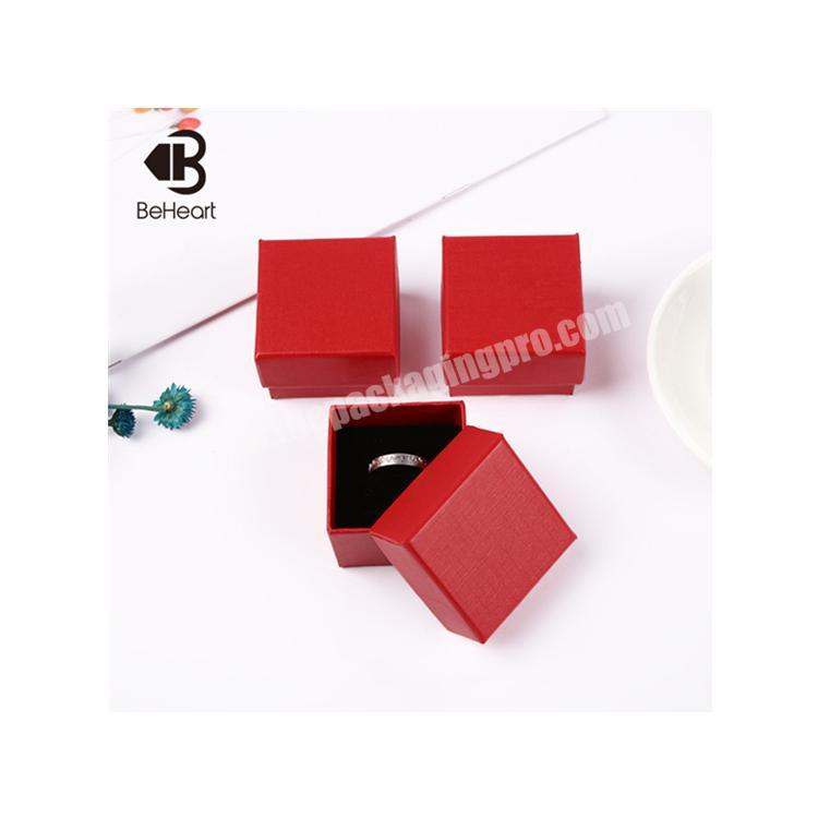 Beheart Customize Sponge Cotton Filled Red Paper Dresser Decorations Gift Boxes Ring Jewelry Packaging Lid And Bottom Mini Box