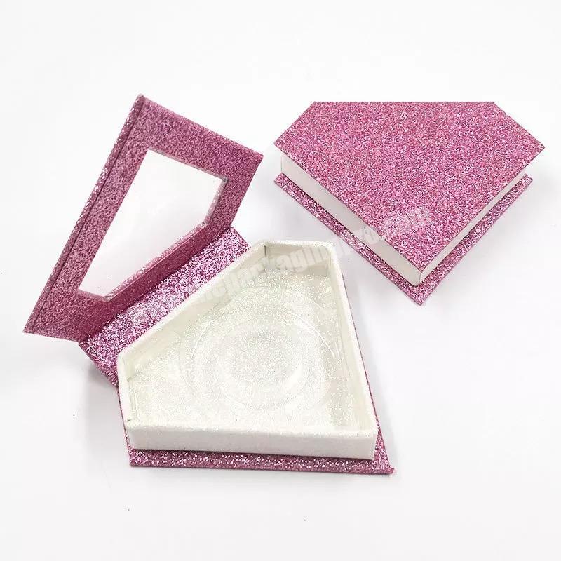 Beheart Diamond-Shape Clear Window Custom Private Label 15Mm Mink Eyelashes Packing Eyelash Paper Box Packaging Boxes