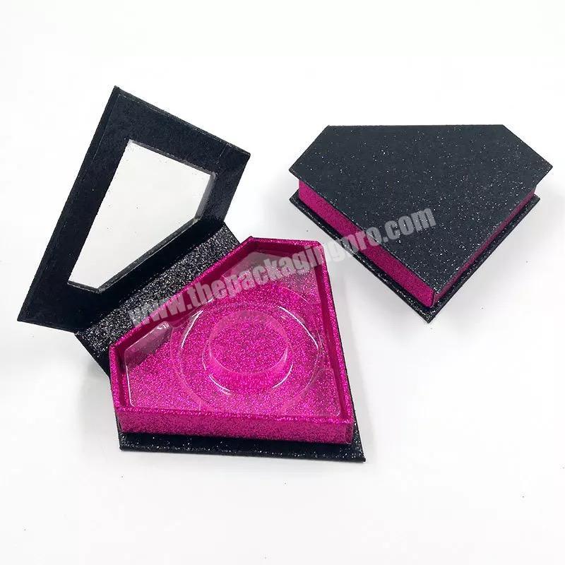 Beheart Diamond-Shape Clear Window Paper Custom Luxury Black Vendors Eyelashes Eyelash Packaging Box
