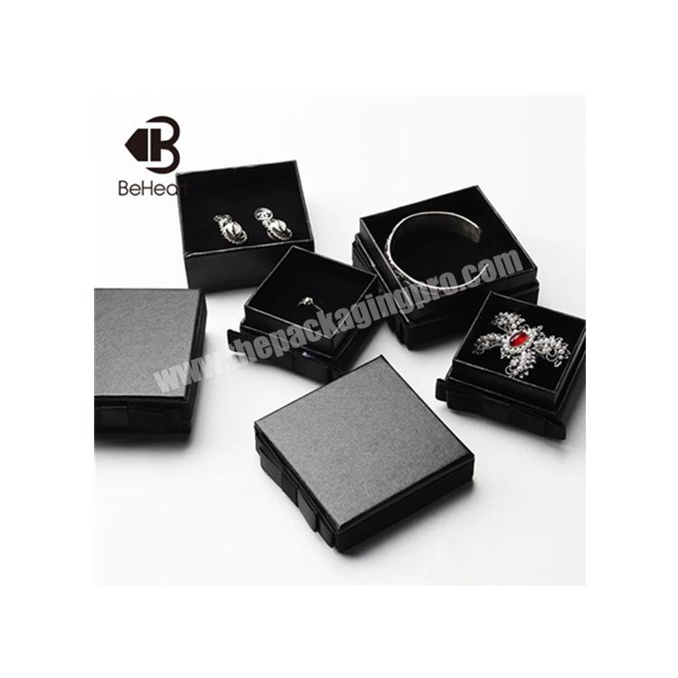 Beheart Foam Insert Bow Ribbon Black Paper Gift Box Earring Chain Bracelet Ring Bangle Necklace Pendant Packaging Jewelry Box