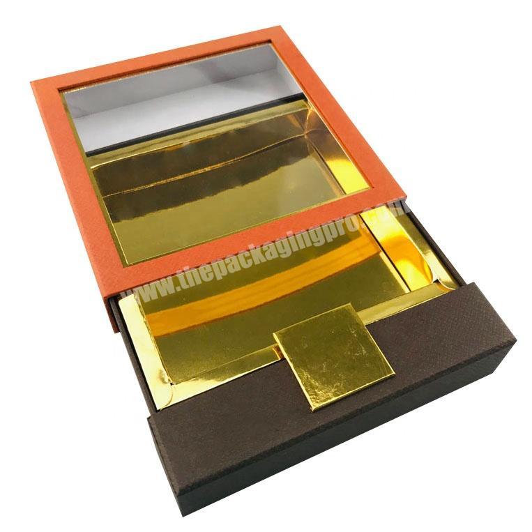 bespoke unique luxury gold drawer window chocolate candy box with transparent top