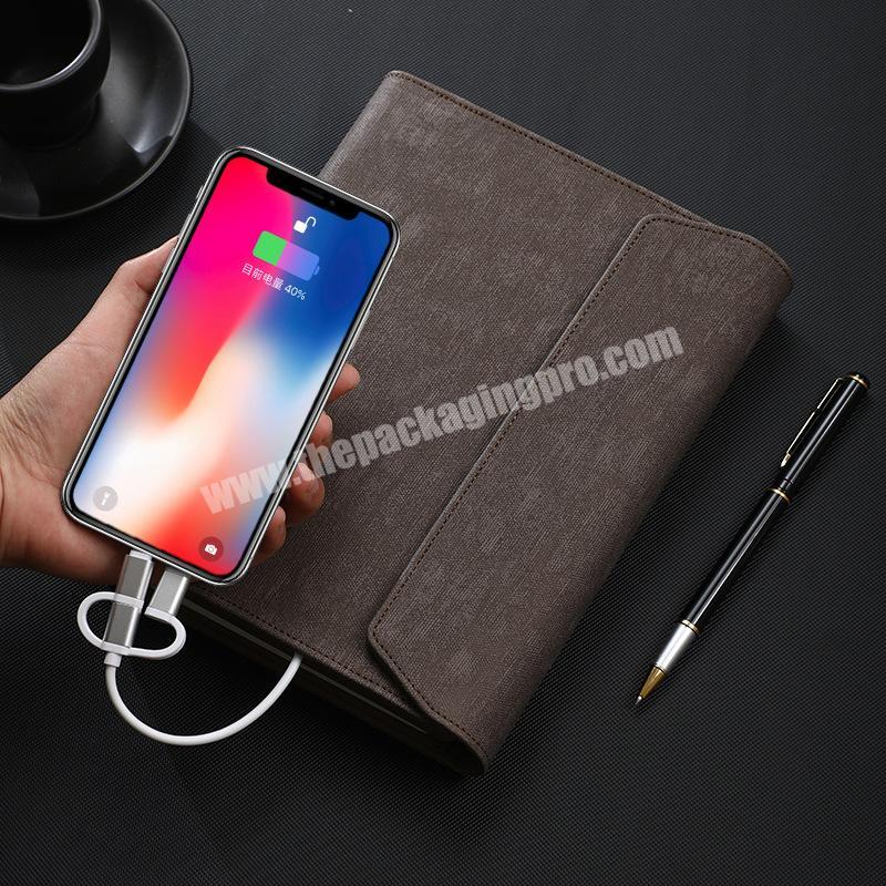 Best selling Pu Leather A5 Smart Charging Office Business Notebook Agenda With Power Bank