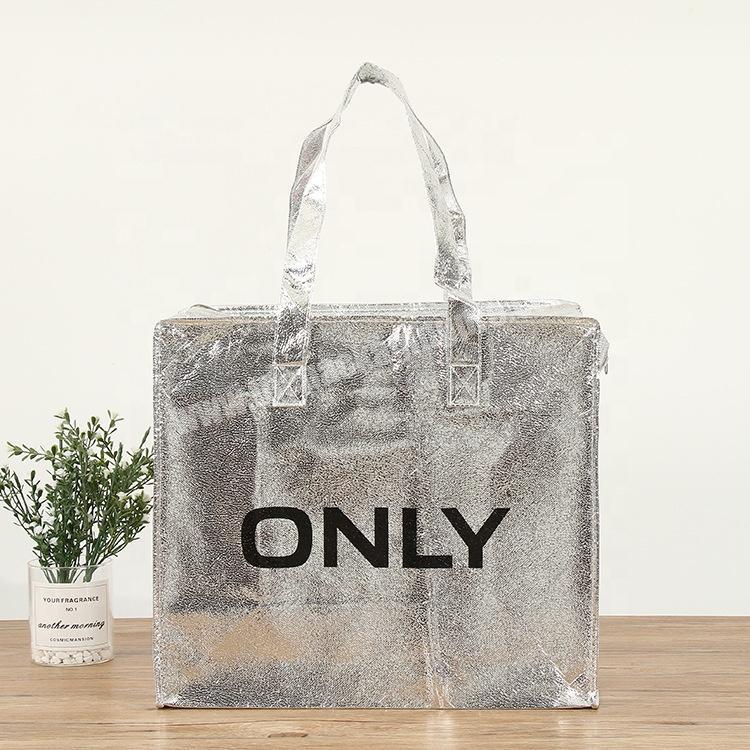 Best selling silver bright film blank non-woven clothing advertising shopping tote bag