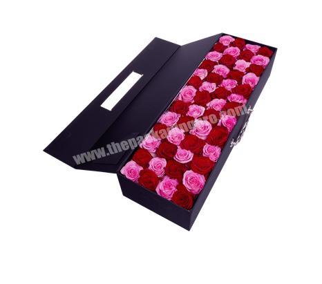 Big luxury custom double layer rigid envelope  long stem roses packaging flower box