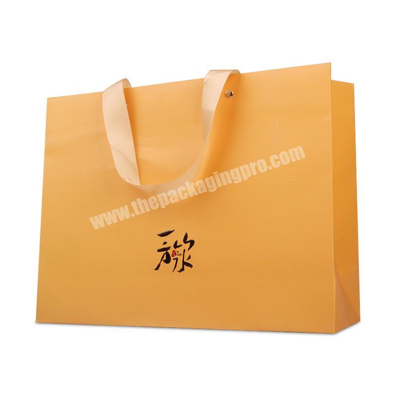 Big Size Gloden Color Shopping Paper Bag With  Ribbon Handle
