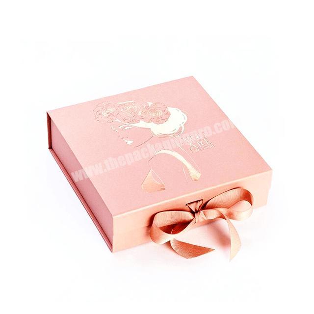 Biodegradable Custom Logo Pink Ribbon Packaging Hair Extension Boxes