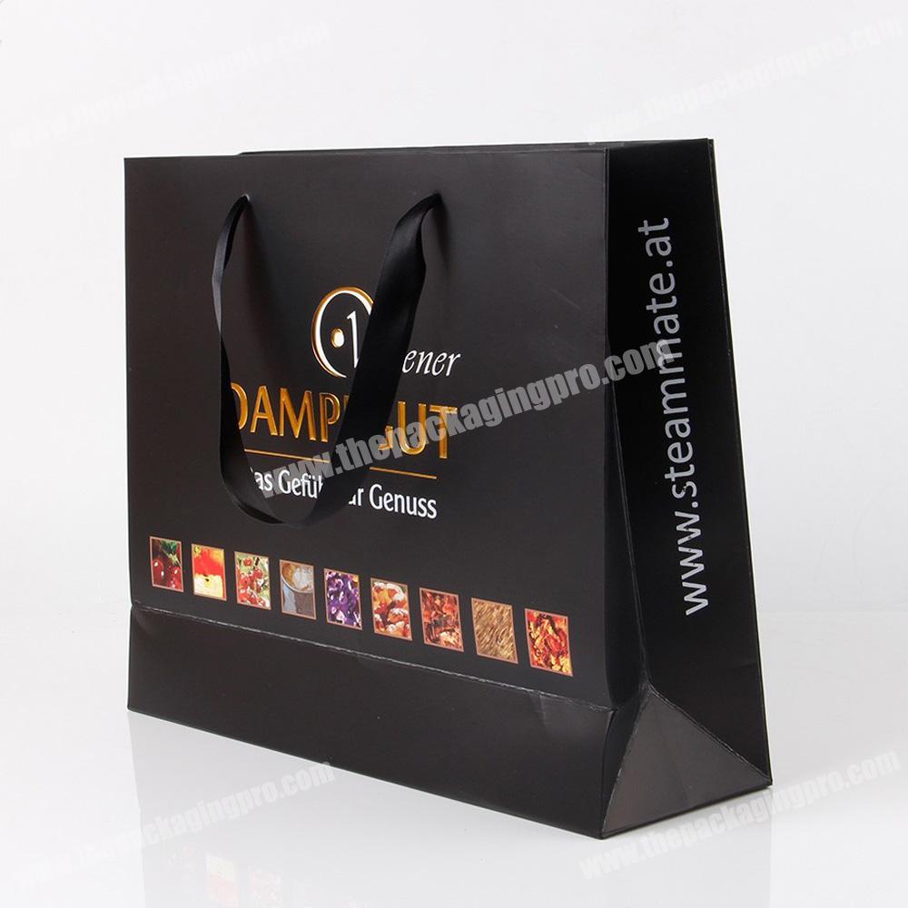 Black 4C printing shopping paper gift packaging bags for luxury