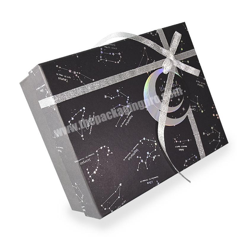 Black and White Gift Boxes Set Jewelry Gift Boxes with Silver hot stamping Ribbon Lid for Presents Packing
