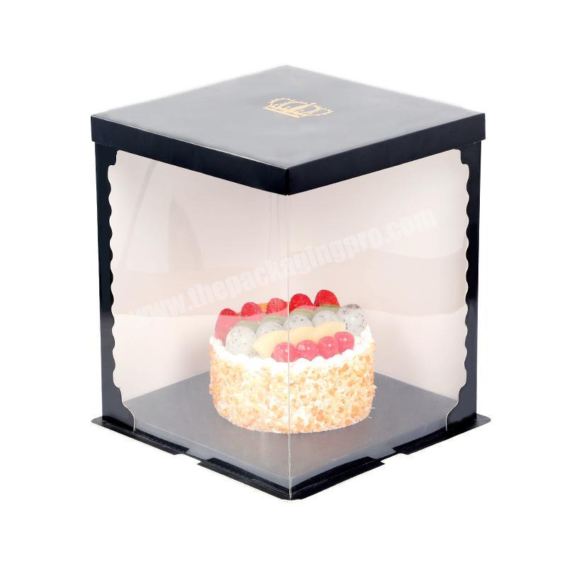 black cake packaging box with logo clear window
