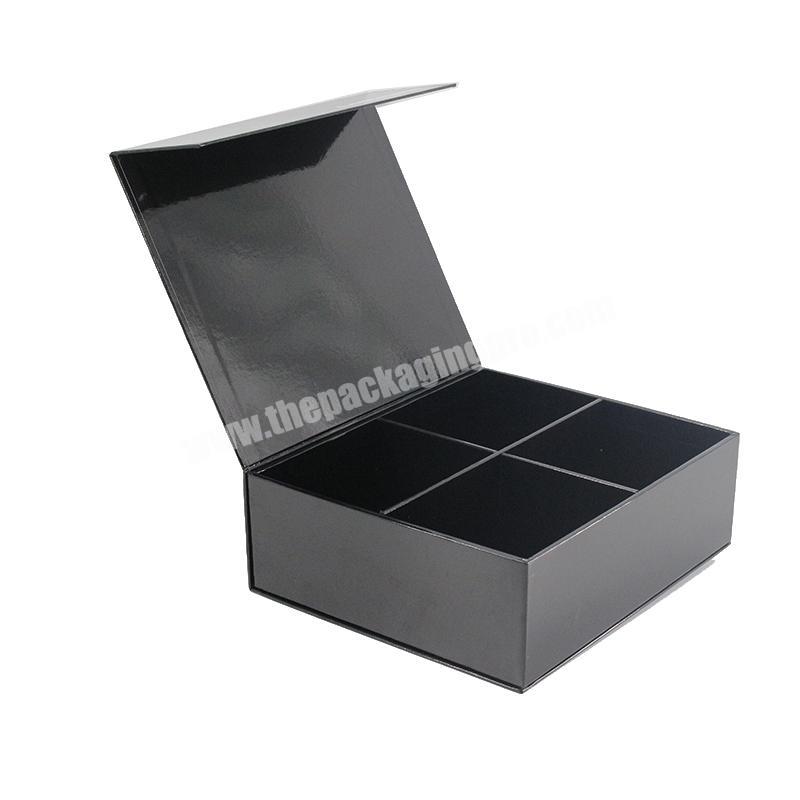 Black cardboard cosmetic packaging magnetic closure flip top gift box with Divider Insert