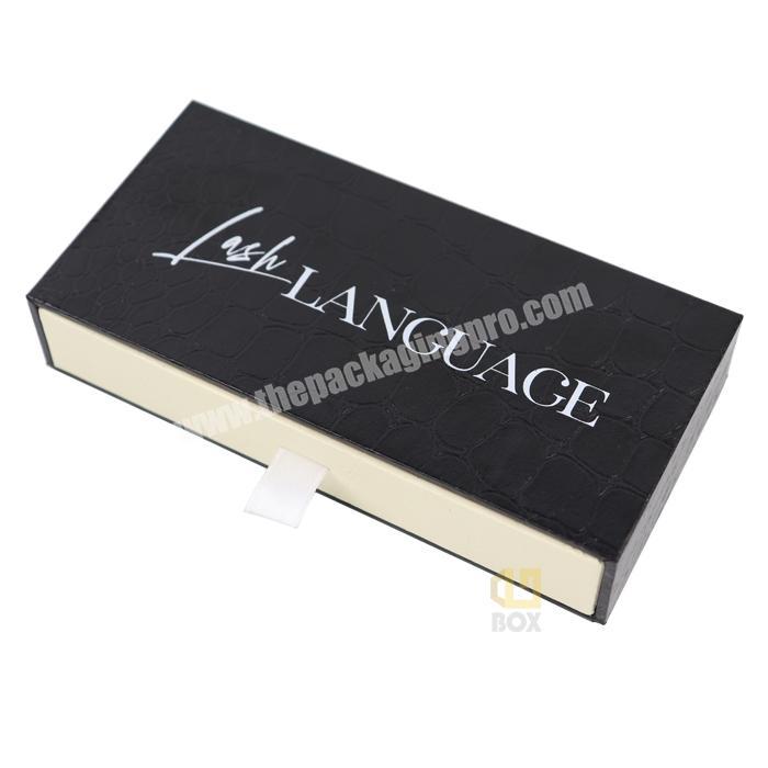 Black Cardboard Drawer 2 Pair Eyelash Box Packaging With  Hotstamp White Logo
