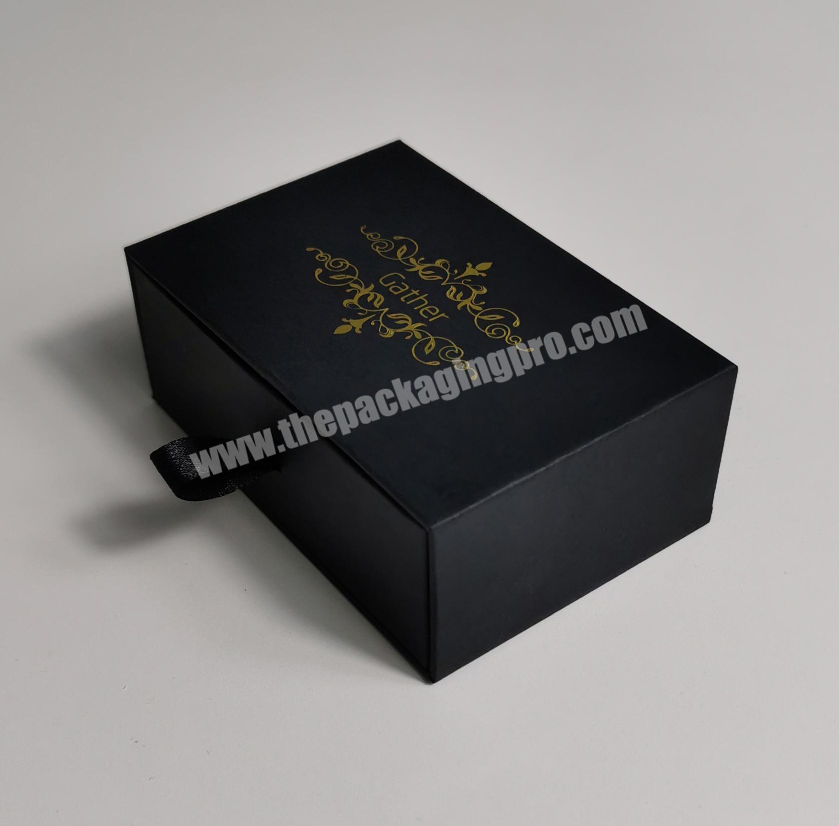 Black Cardboard Packaging Drawer Box With Foam Insert Sleeve Custom Box Packaging