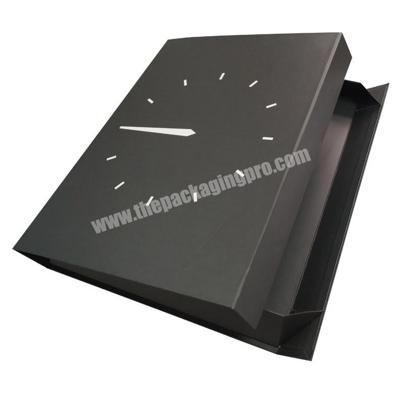 black clamshell box with clock printing for alarm clock packaging