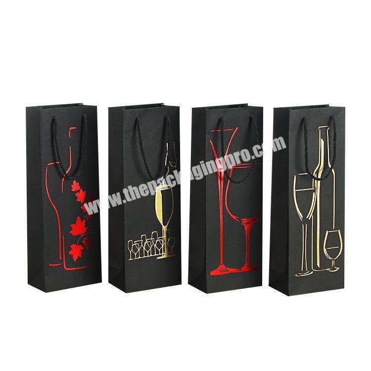 Black Coated Colored Printing Hard Paper Gift Wine Bag with Custom Size And Logo