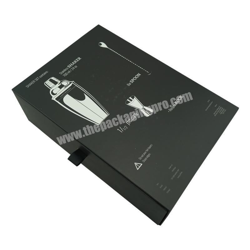 black cocktail l shaker box with logo white color printing