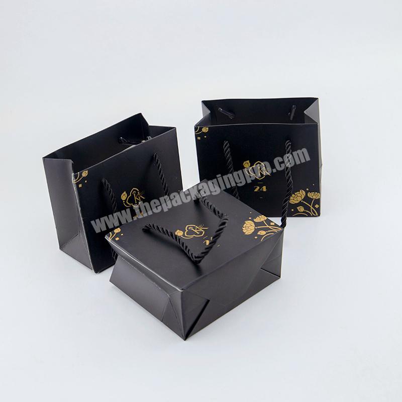 Black Custom Gold Stamping Logo Jewelry Paper Bag Recycle Eco Friendly Small Gift Packaging Tote Bag