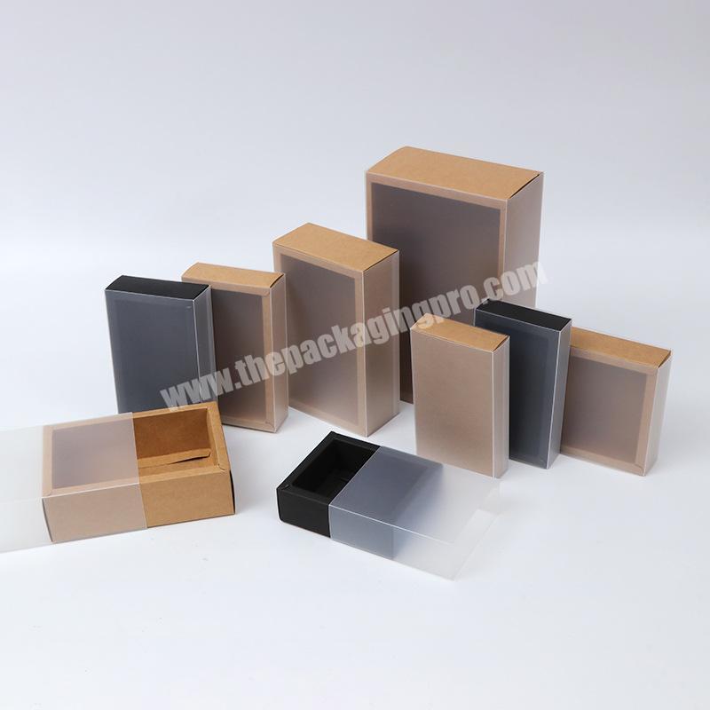Black Delicate Cookie Candy Cake Drawer Display Gift Kraft Paper Packing Box with Transparent PVC window