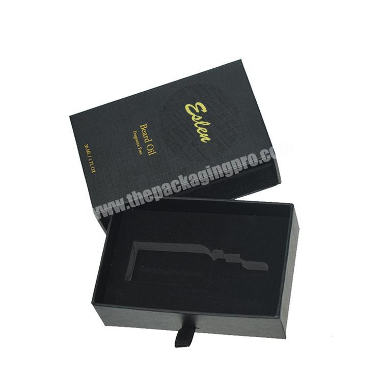 Black drawer custom cosmetic cardboard box with handle
