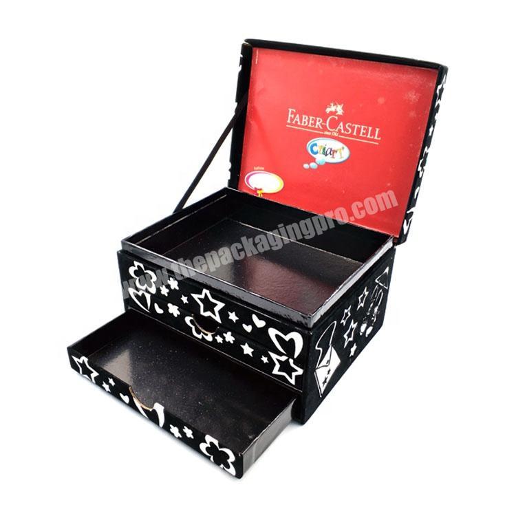 Black Drawer Paper Packaging Storage Makeup Cosmetic Gift Box With Mirror