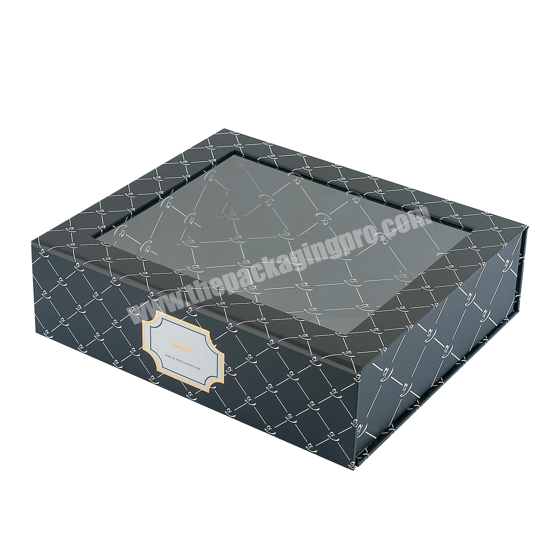 Black  foldable pape box with clear PET window