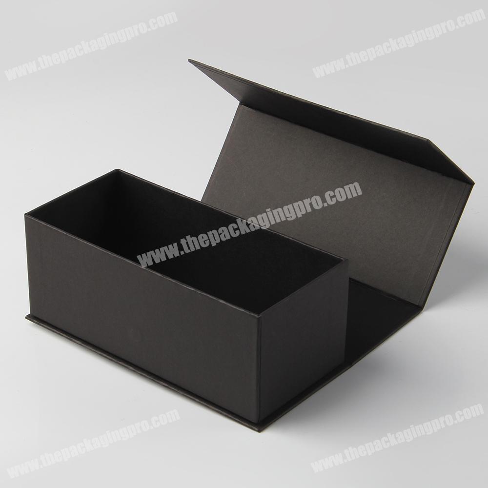 Black gift rigid magnetic folding packaging box with soft touch paper