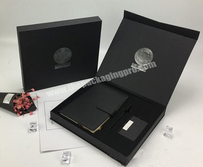 Black Luxury rigid paper gift box set packaging for stationery