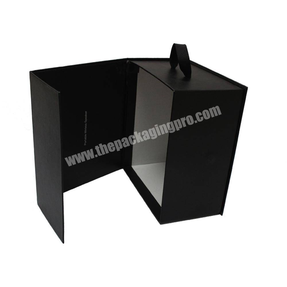 Black magnetic apparel packaging box with handle eco friendly