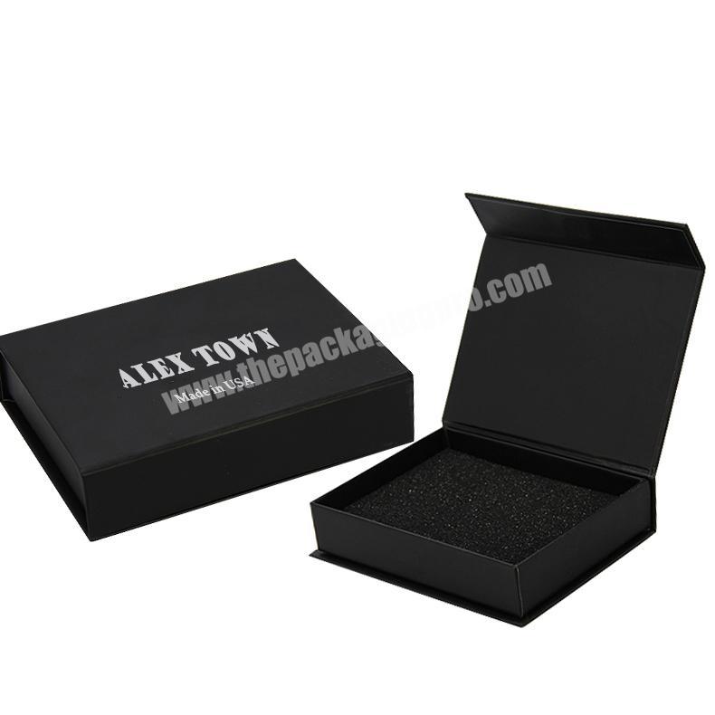 Black Makeup Box Cardboard Essential Oil Gift Box With Hot Foil Beauty Products Magnet Packaging Box with Foam for Accessories