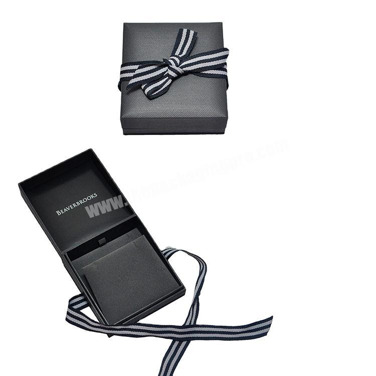 Black paper custom printed decorative  grey gift box with bow tie Heaven and Earth cover bow tie gift box